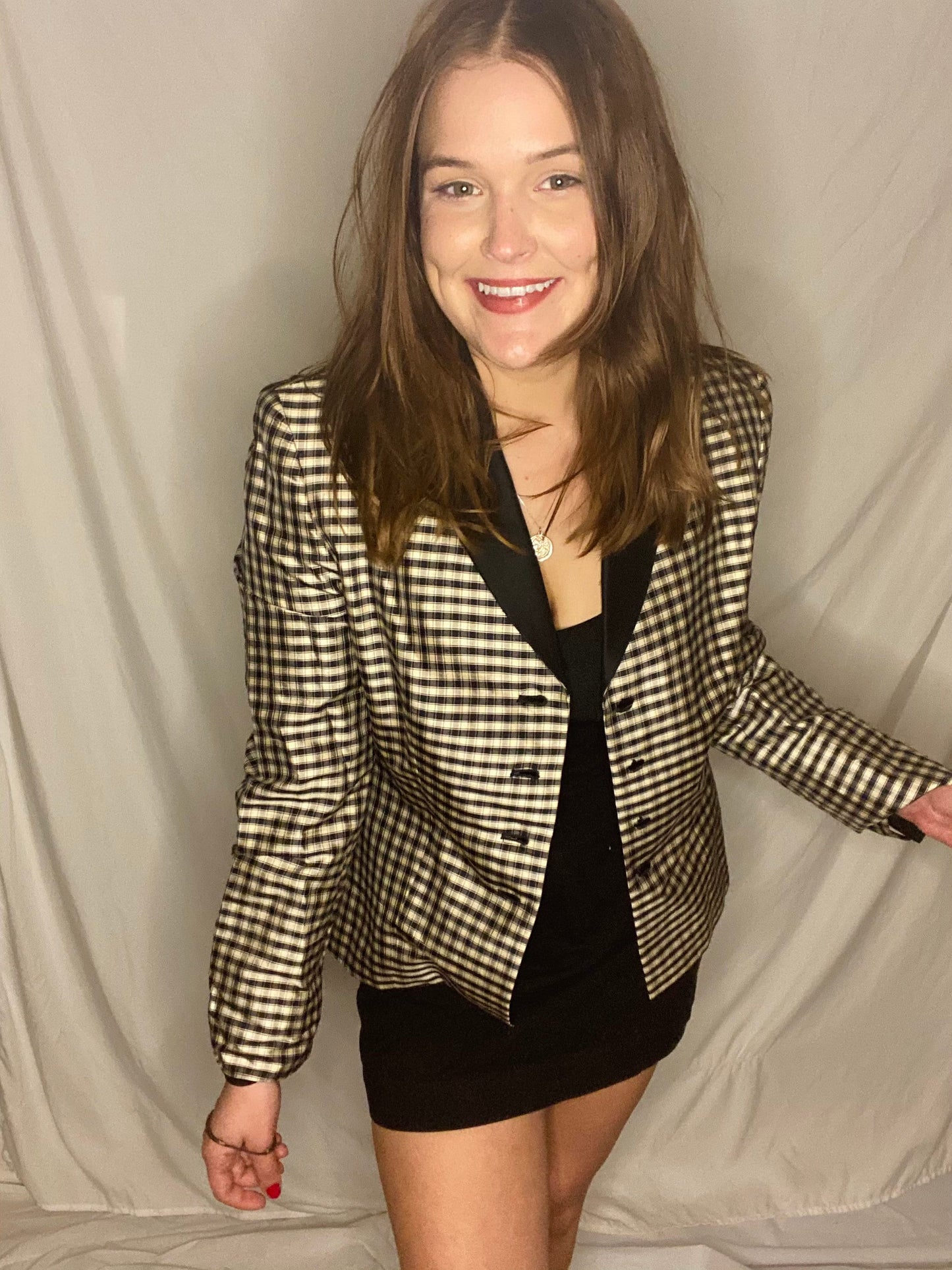 Vintage '80s Silk Plaid Blazer - S/M - Plaid