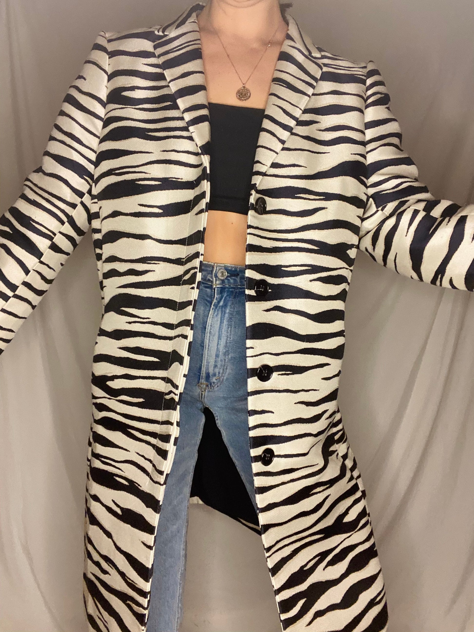 Vintage '90s 2K Animal Print Peacoat - L - Zebra