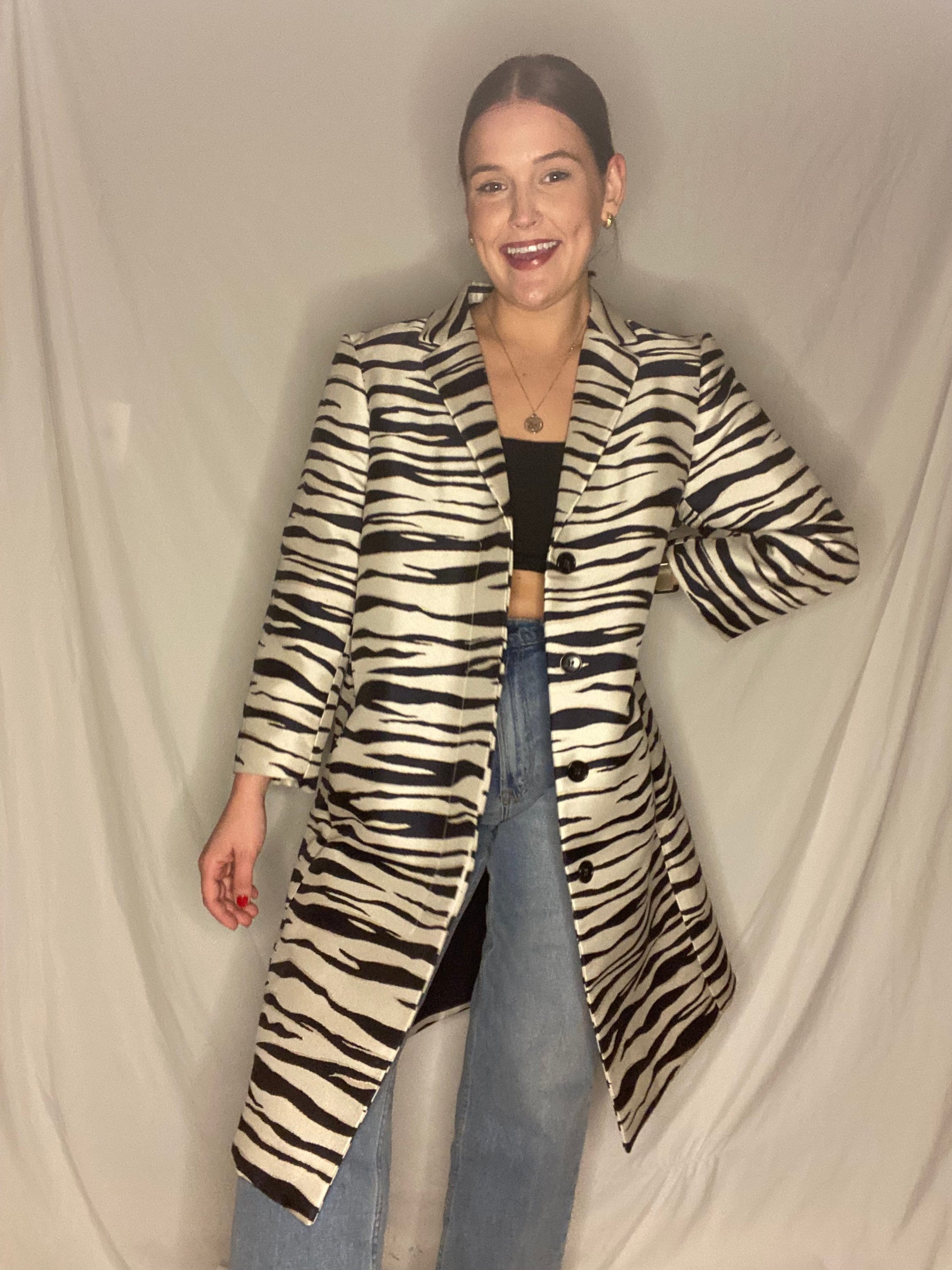 Vintage '90s 2K Animal Print Peacoat - L - Zebra