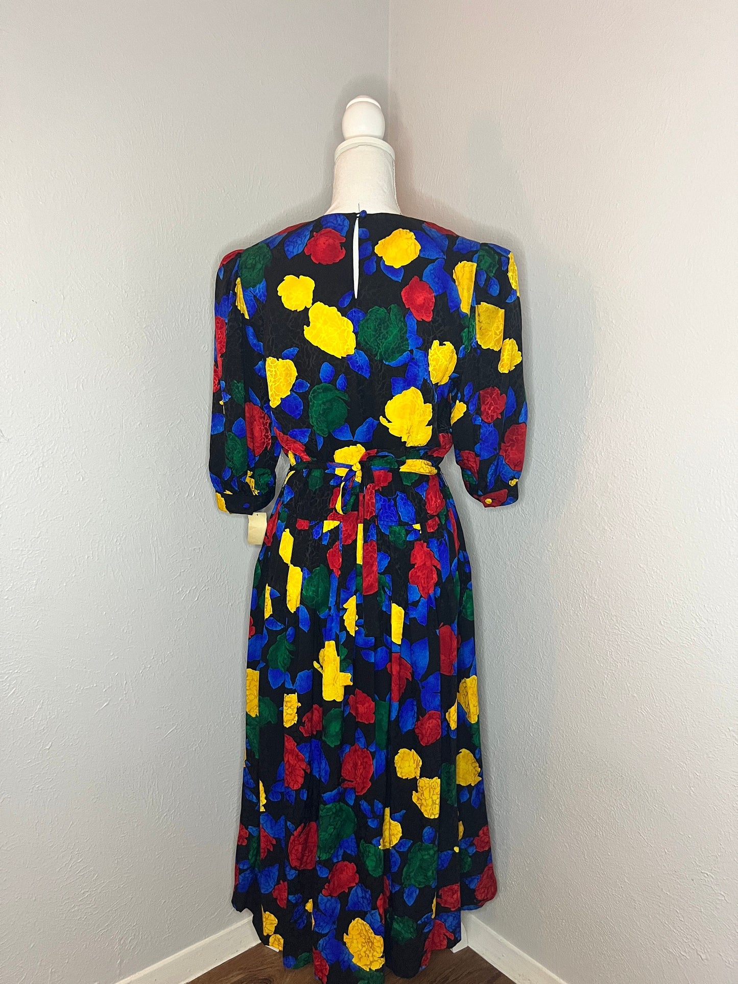 Vintage '80s Silk Pop-Color Floral Dress - S/M - Multi