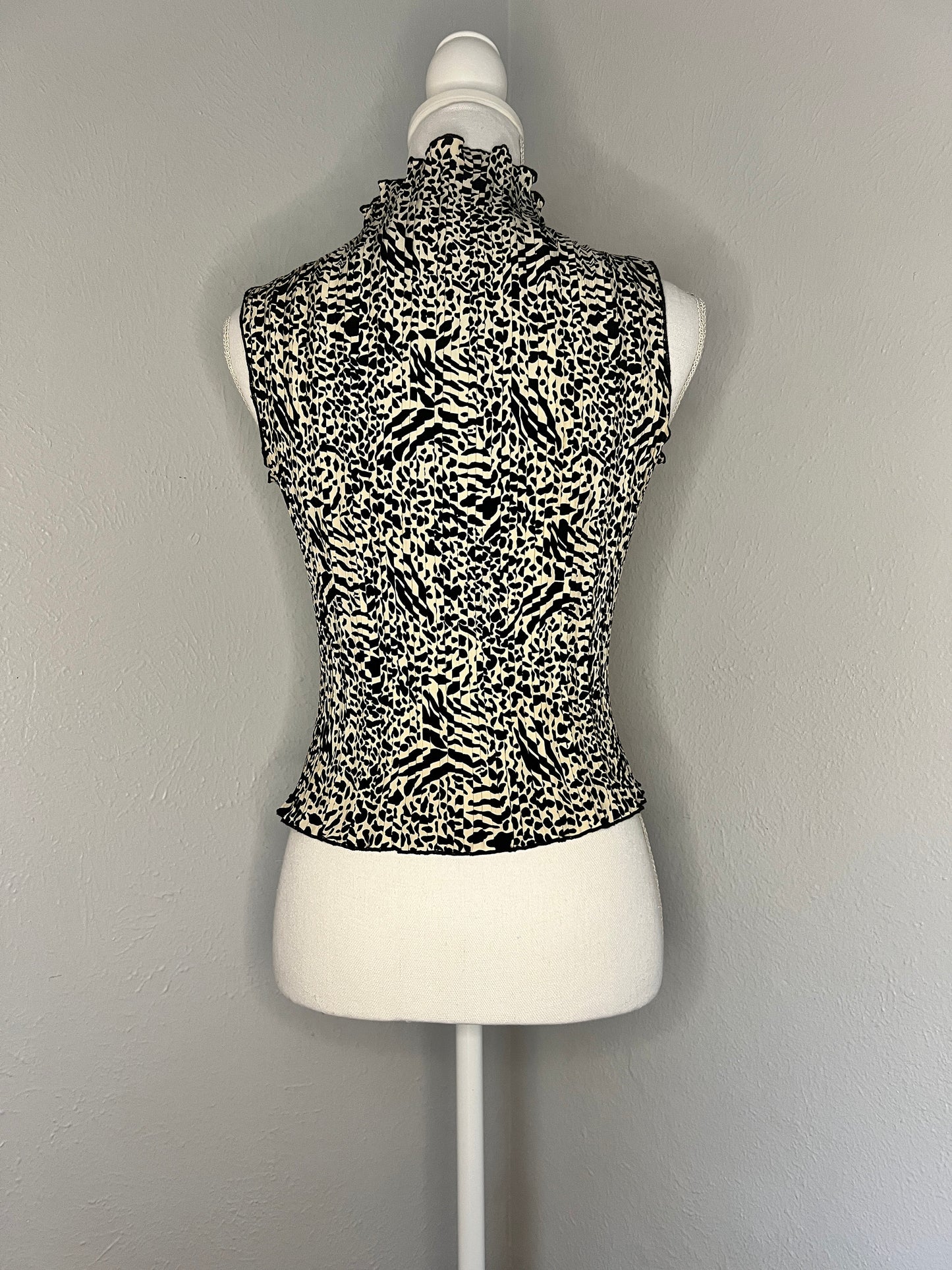 Vintage '90s High Neck Sleeveless Animal Print Blouse - M/L - Cheetah