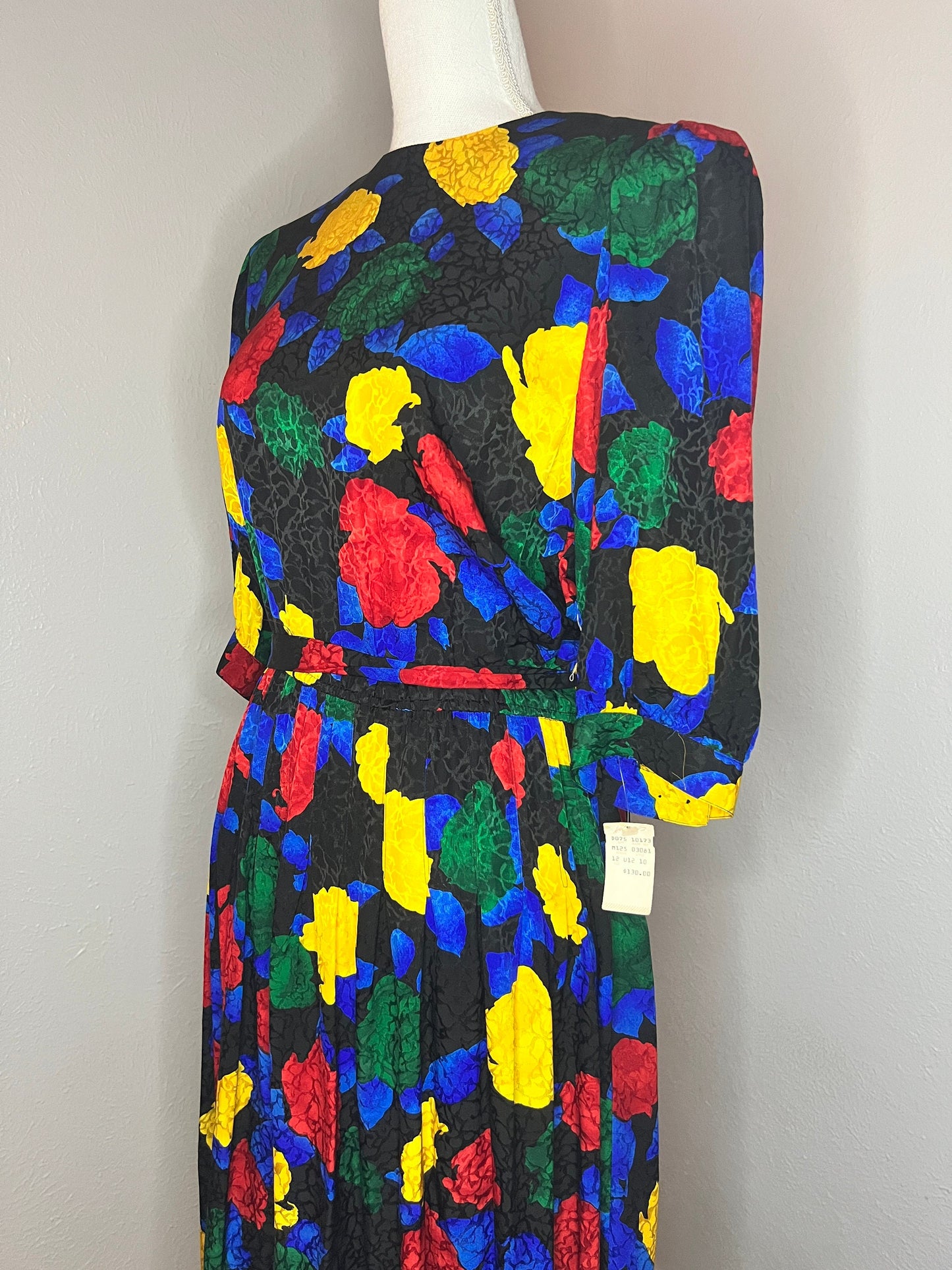 Vintage '80s Silk Pop-Color Floral Dress - S/M - Multi