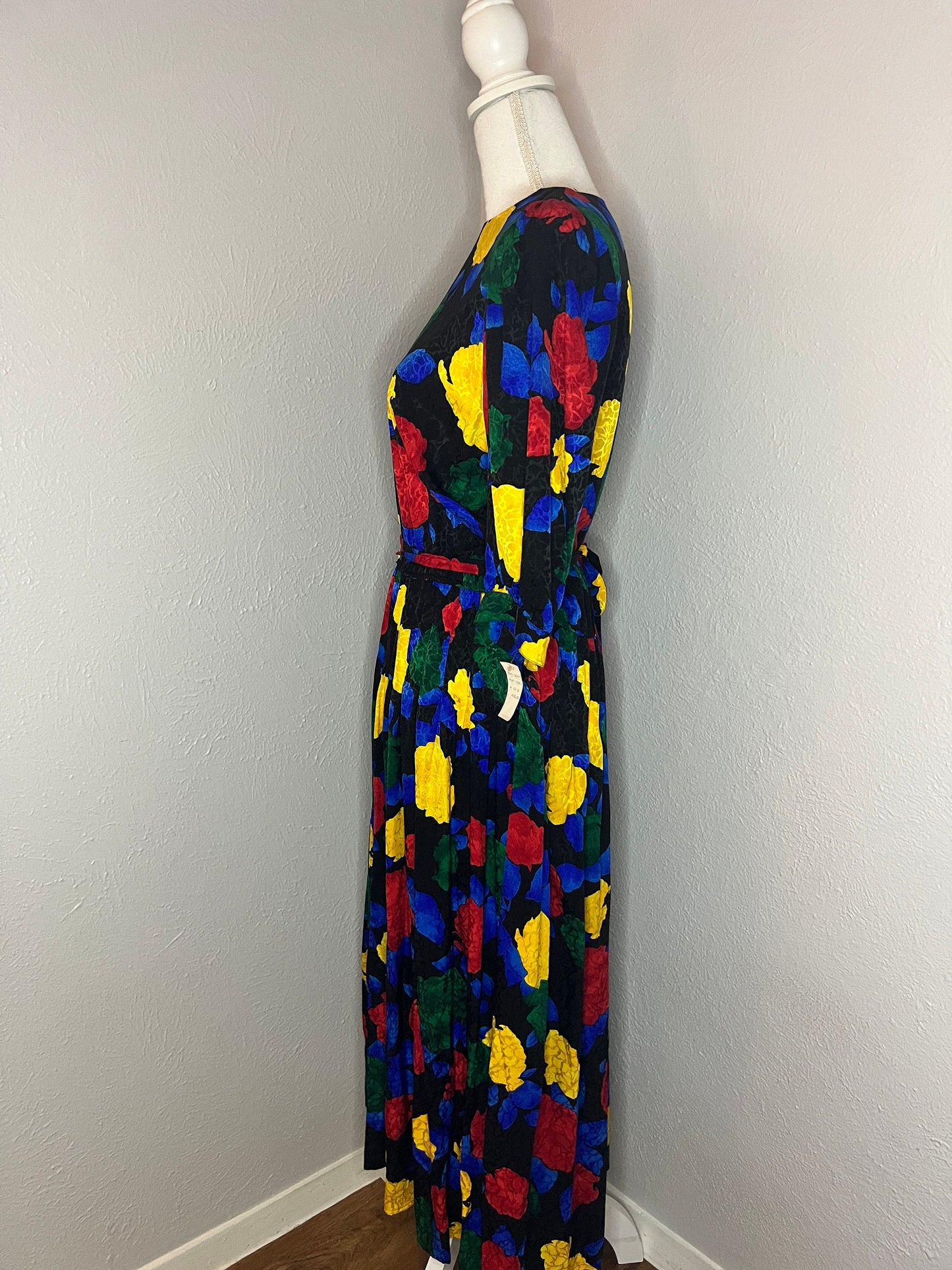 Vintage '80s Silk Pop-Color Floral Dress - S/M - Multi