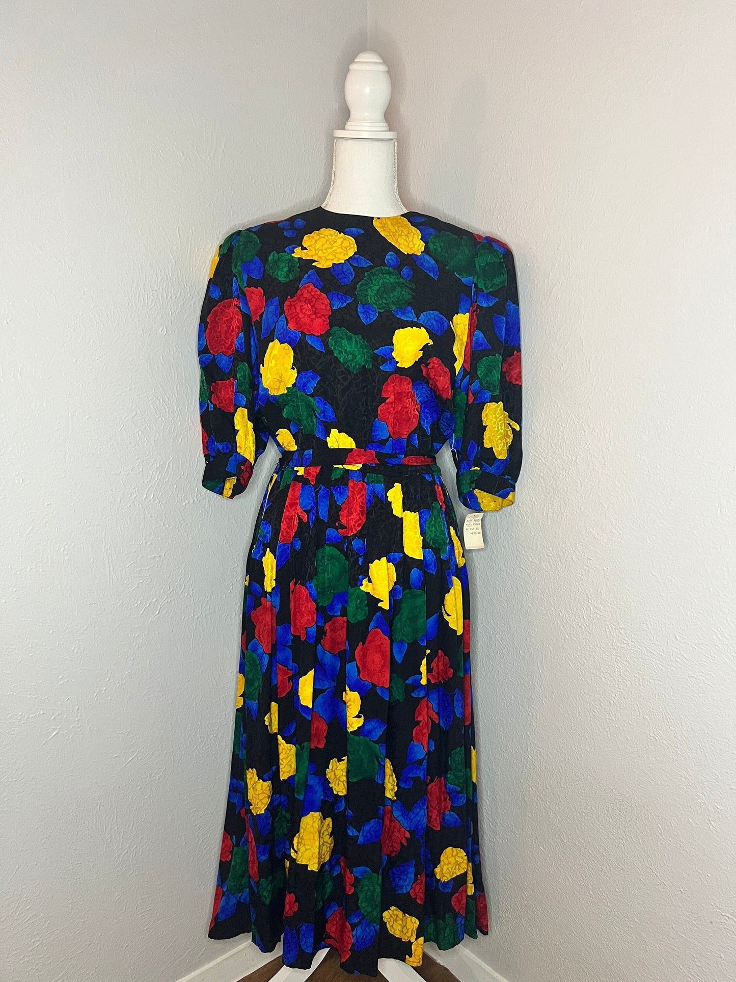 Vintage '80s Silk Pop-Color Floral Dress - S/M - Multi