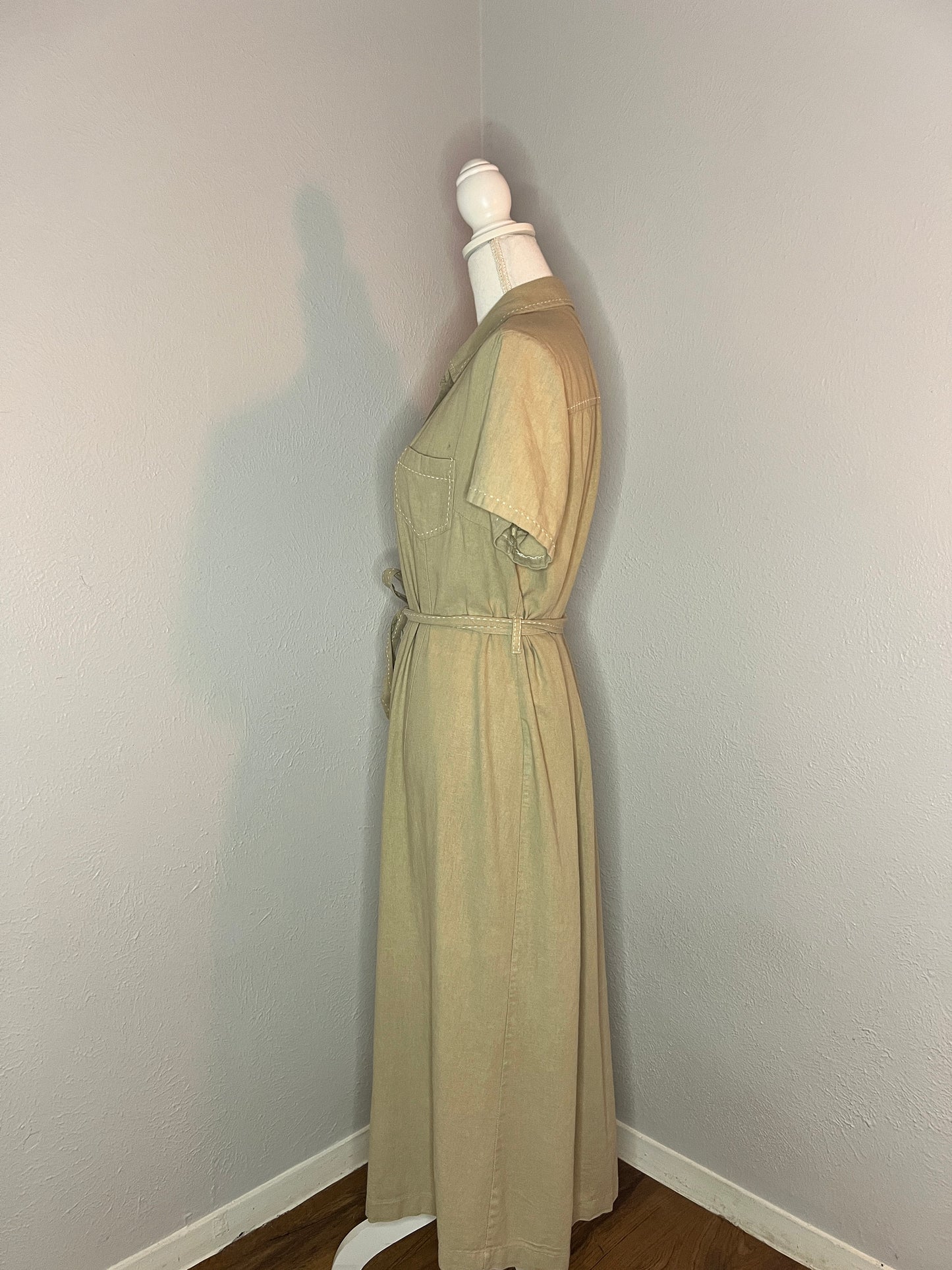 Vintage Linen Midi Dress - L/XL (18) - Beige