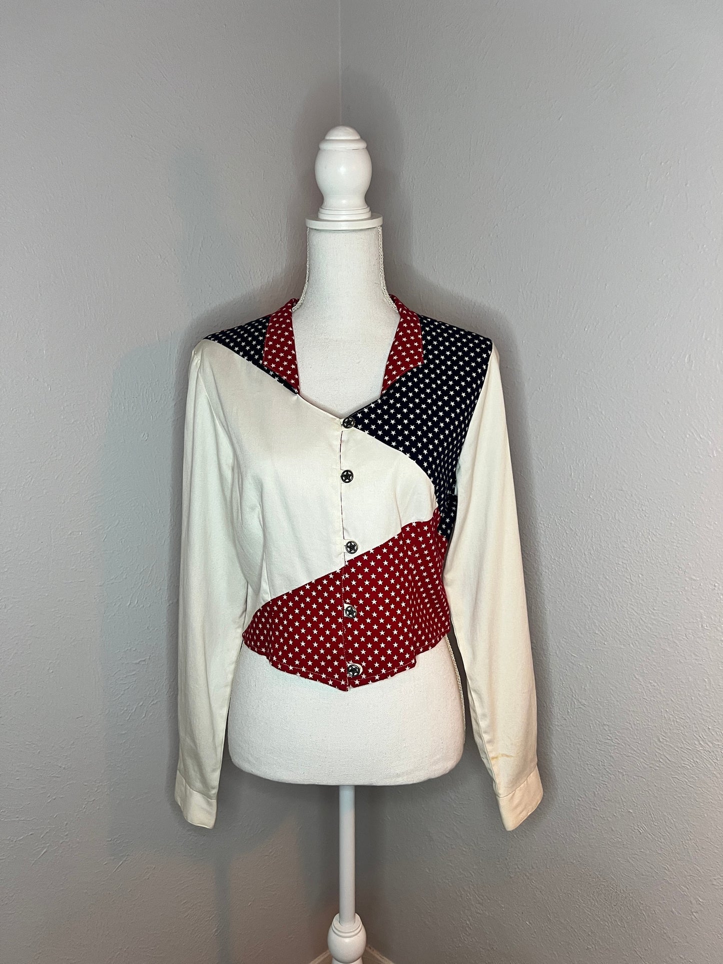 Vintage Patriotic Western Blouse - Large - Red/Blue