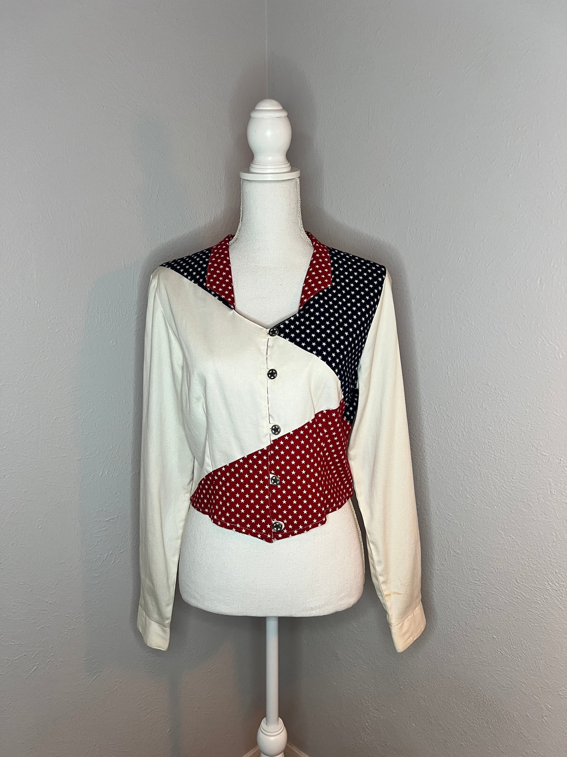 Vintage Patriotic Western Blouse - Large - Red/Blue