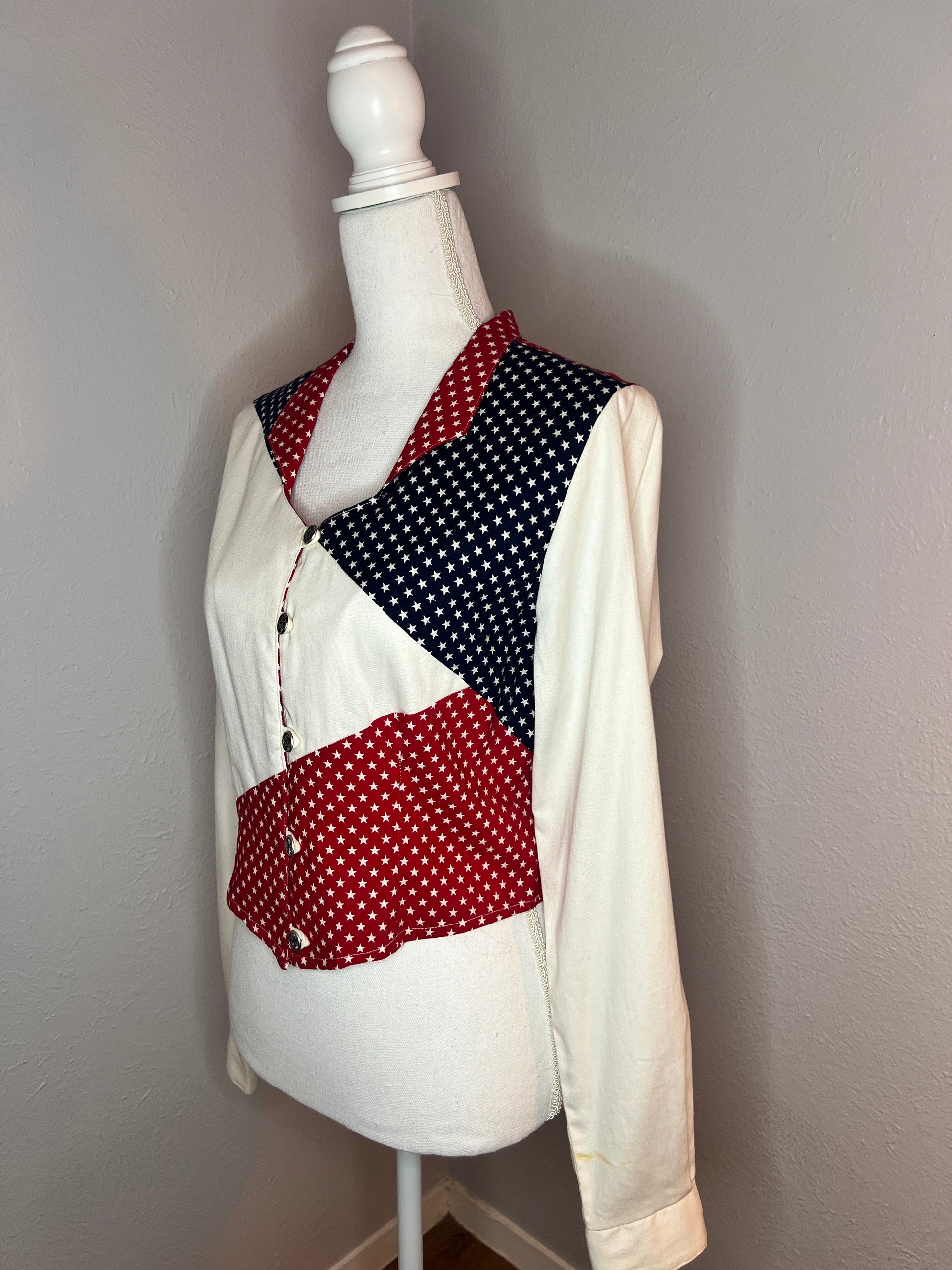 Vintage Patriotic Western Blouse - Large - Red/Blue