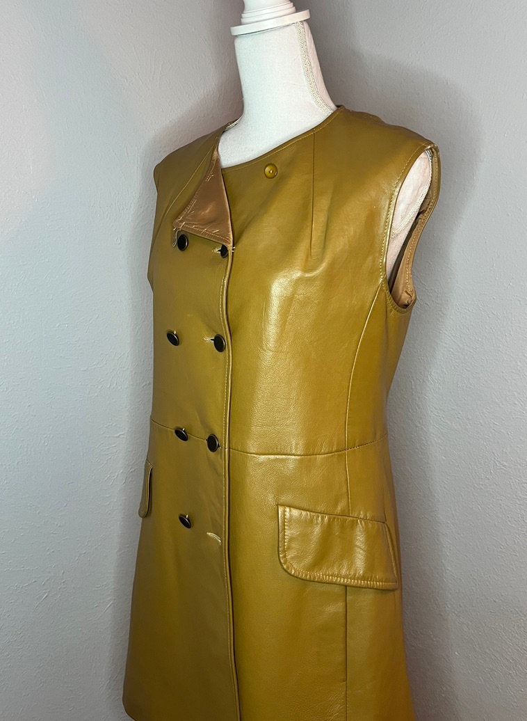 Vintage '70s Leather Mod Dress - M - Brown