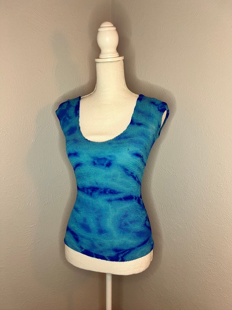 2K Bebe Ribbed Stretch Tie Dye Top - S/M - Blue