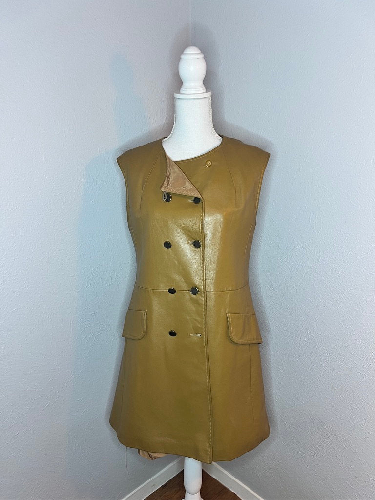 Vintage '70s Leather Mod Dress - M - Brown