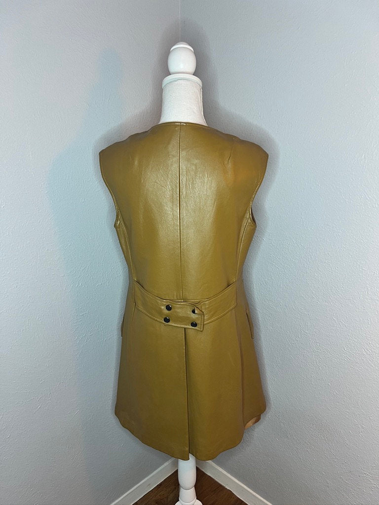 Vintage '70s Leather Mod Dress - M - Brown