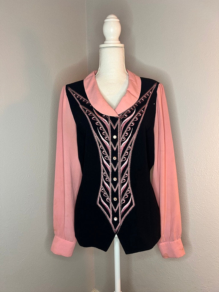 Vintage '80s Bob Mackie Western Blouse - M - Pink