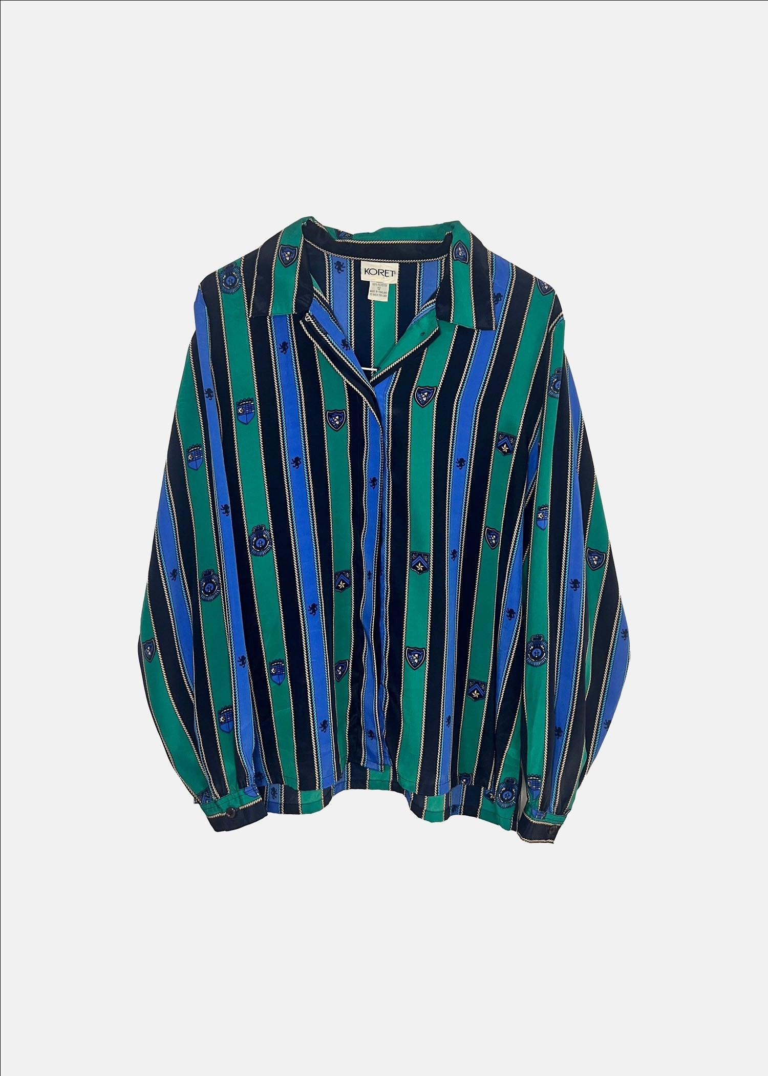 Vintage Striped Blouse - M/L - Blue/Green