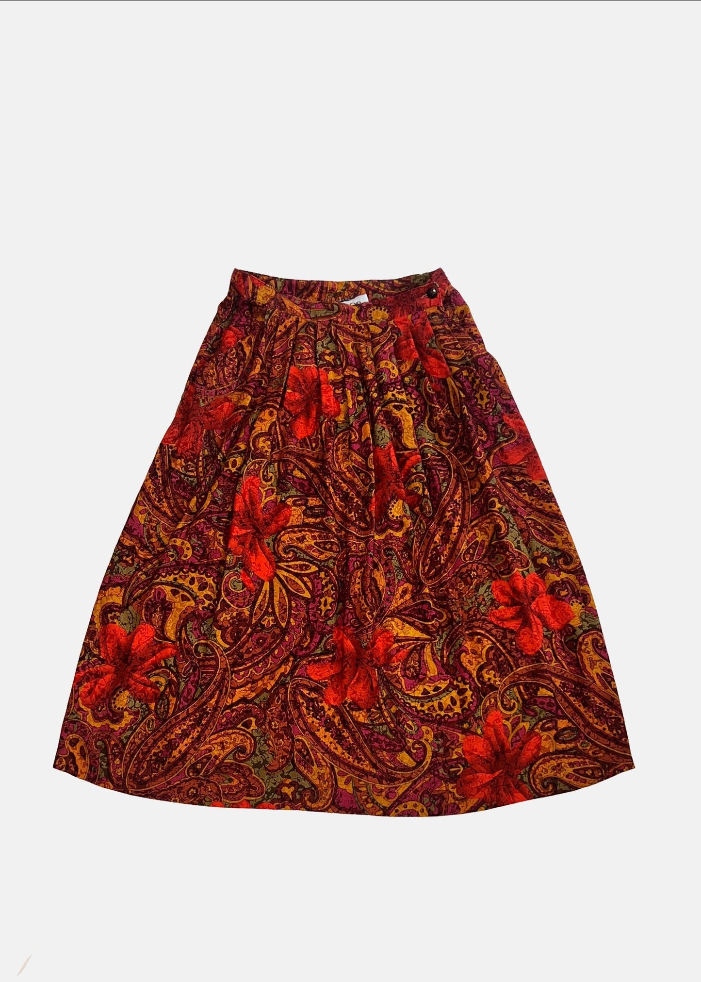 Vintage Floral Paisley Midi Skirt - 6P - Red