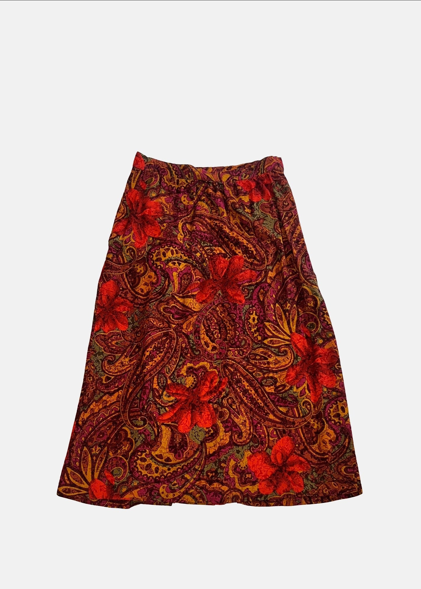 Vintage Floral Paisley Midi Skirt - 6P - Red