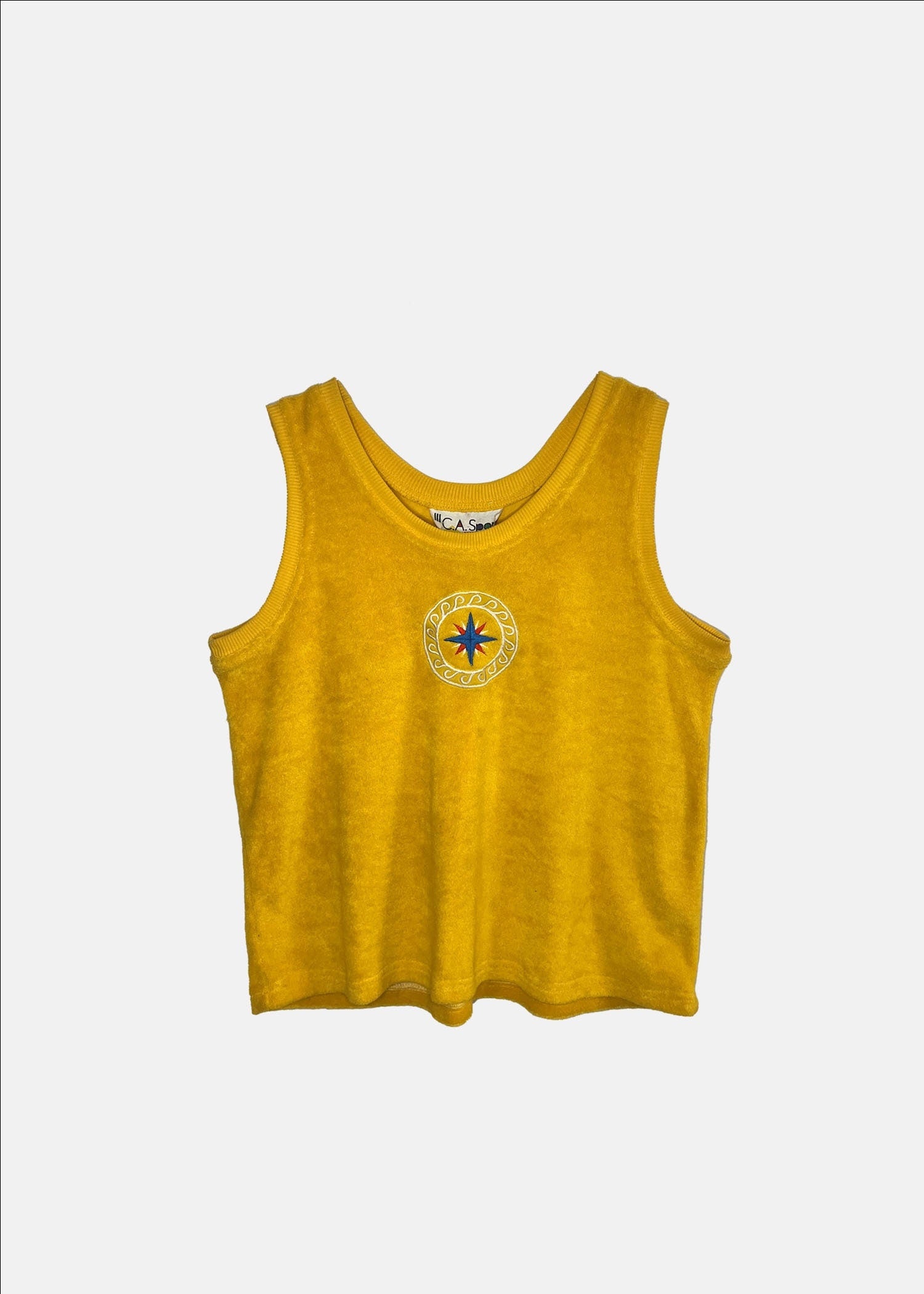 Vintage Yellow Terry Cloth Tank with Embroidered Compass - M