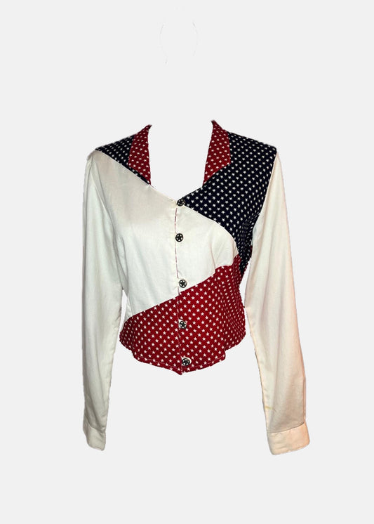 Vintage Patriotic Western Blouse - Large - Red/Blue