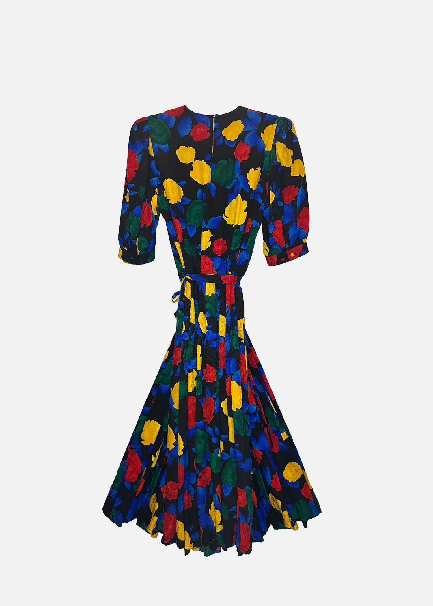 Vintage '80s Silk Pop-Color Floral Dress - S/M - Multi