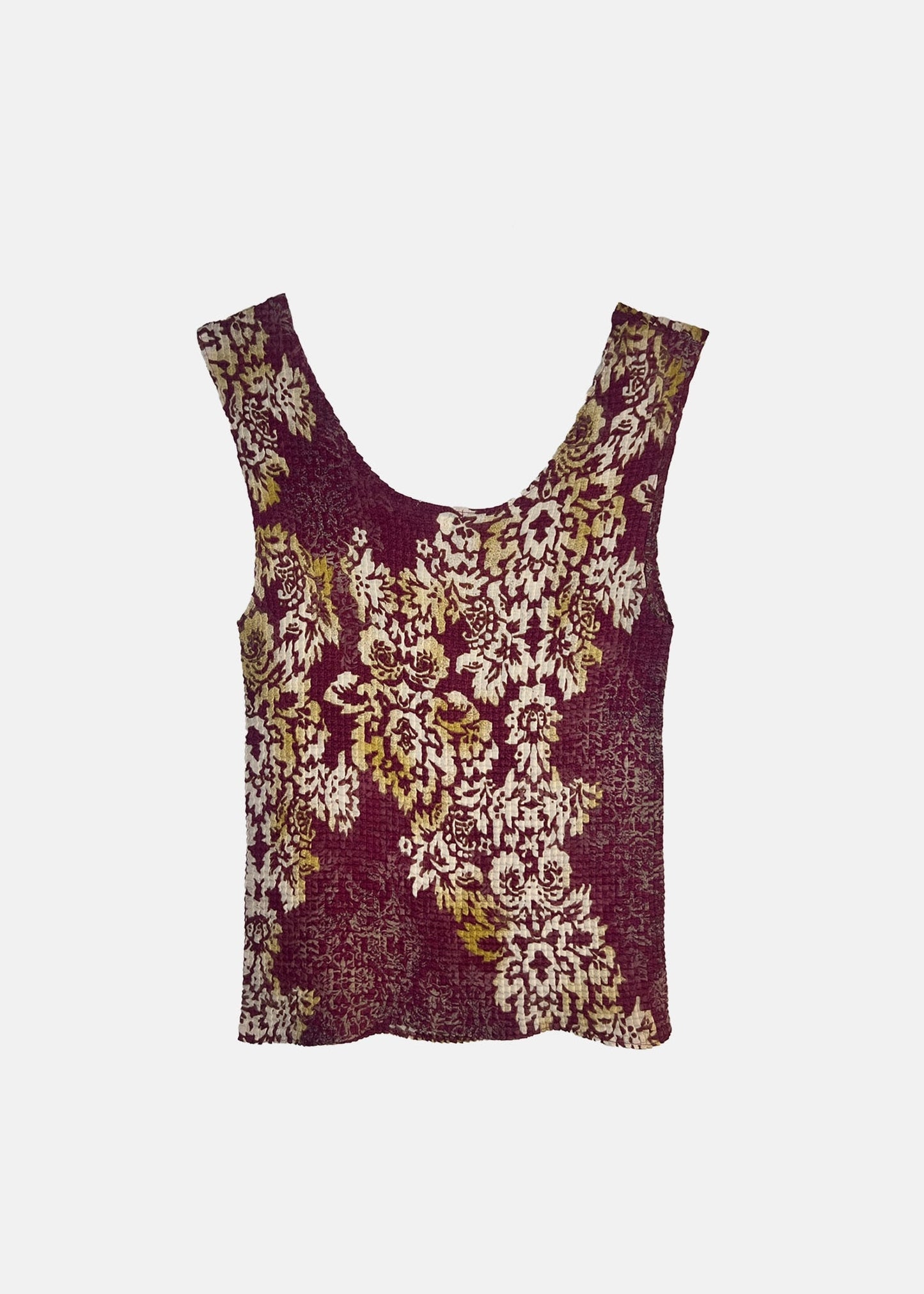 Vintage Floral Crinkle Knit Tank Top - L