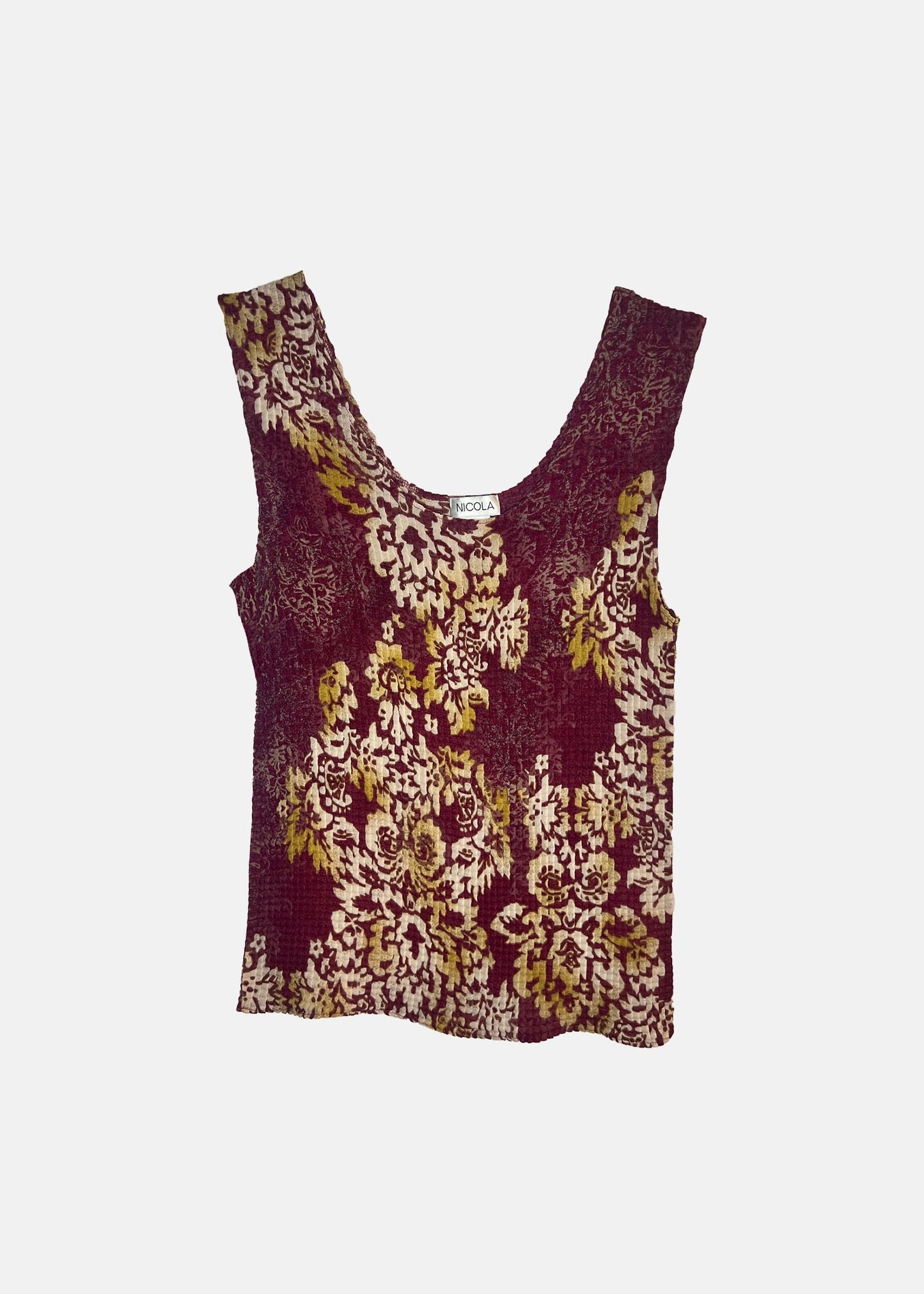 Vintage Floral Crinkle Knit Tank Top - L