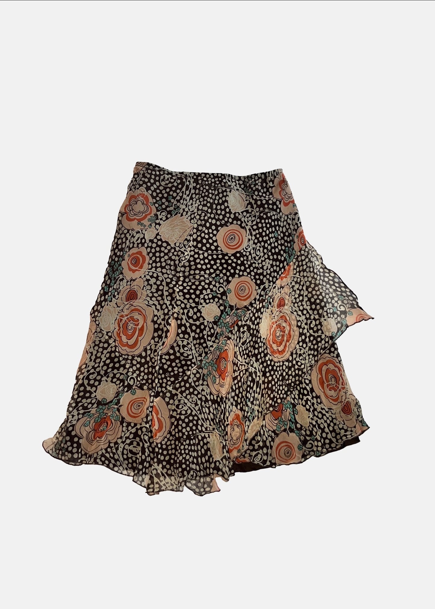 Vintage Floral Polka Dot Silk Skirt - S