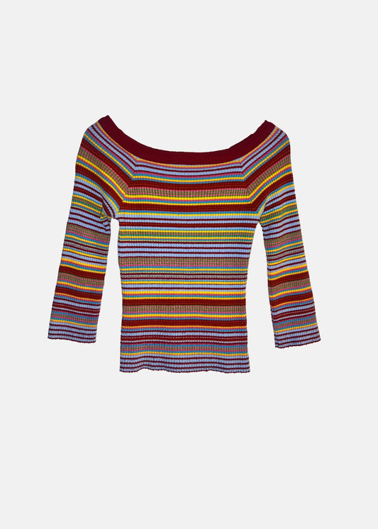 Vintage '90s Say What? Striped Off-Shoulder Sweater - S - Multi