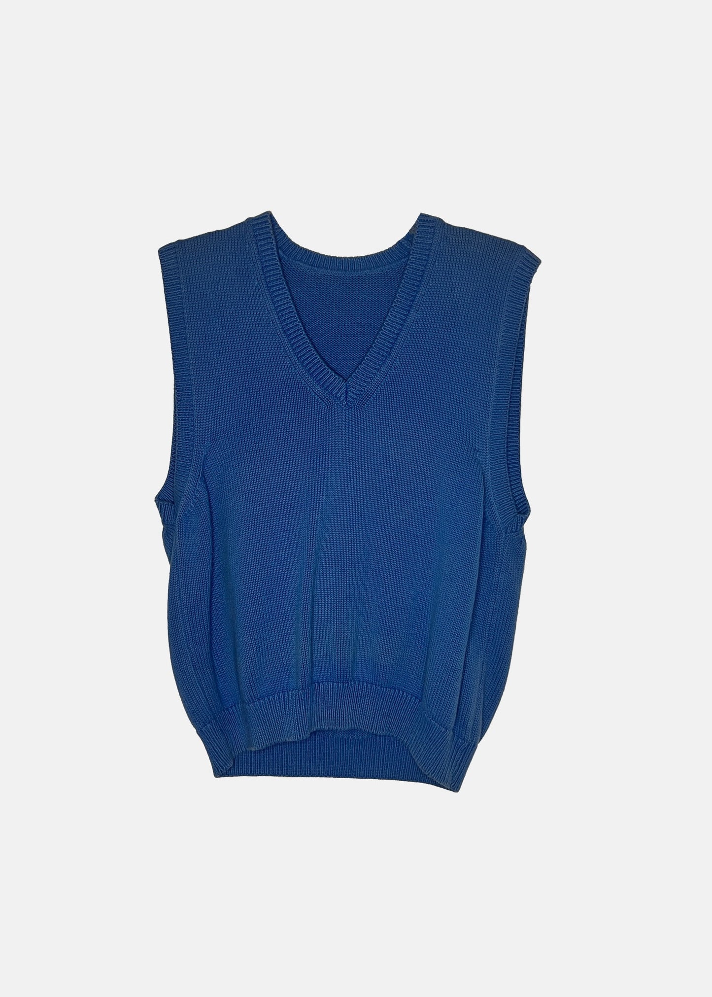 Vintage Knit Blue V-Neck Sweater Vest - M/L