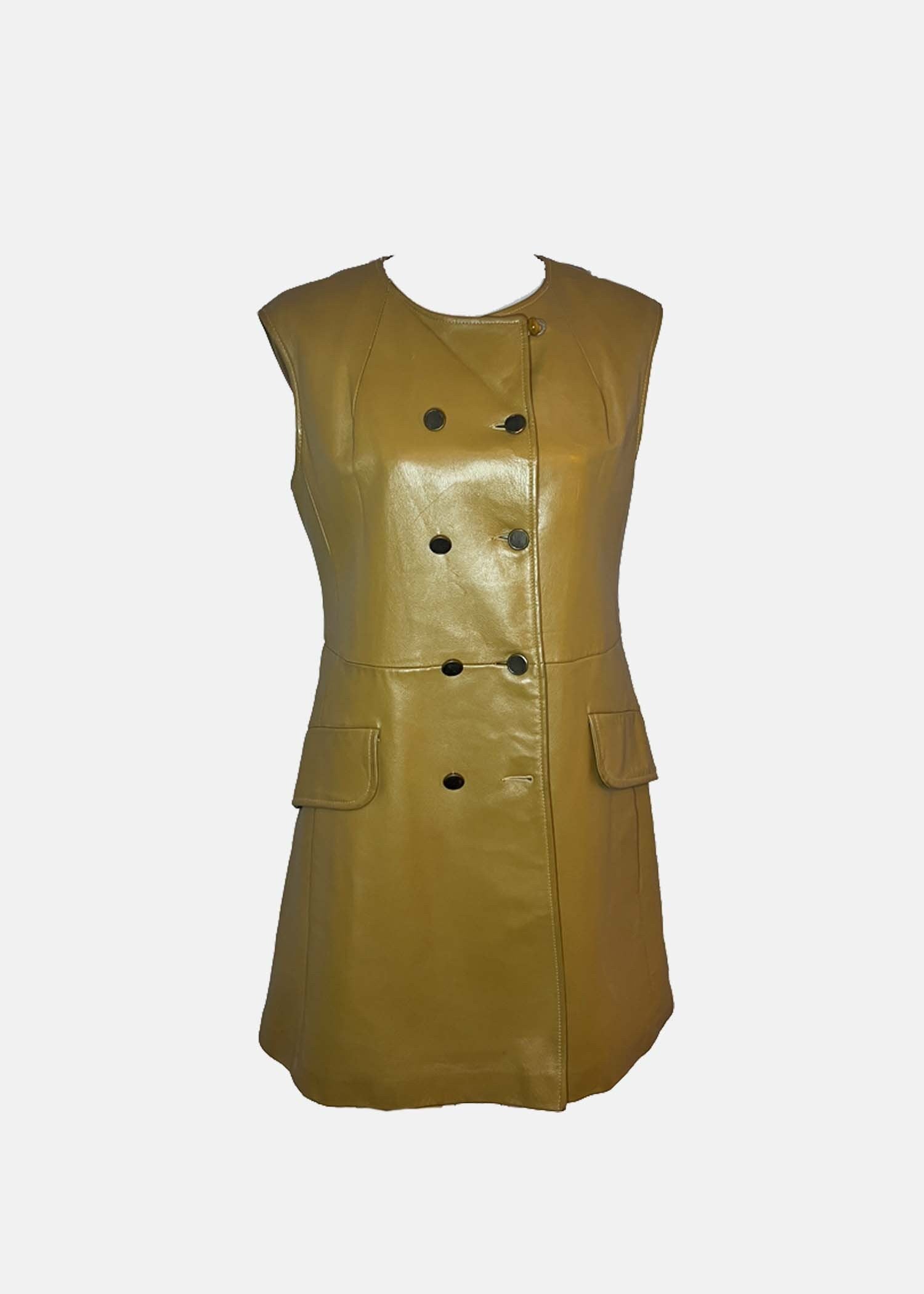 Vintage '70s Leather Mod Dress - M - Brown